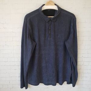 John Varvatos Mens Long Sleeve Polo Size XL Blue Stripe Lightweight Modal Cotton